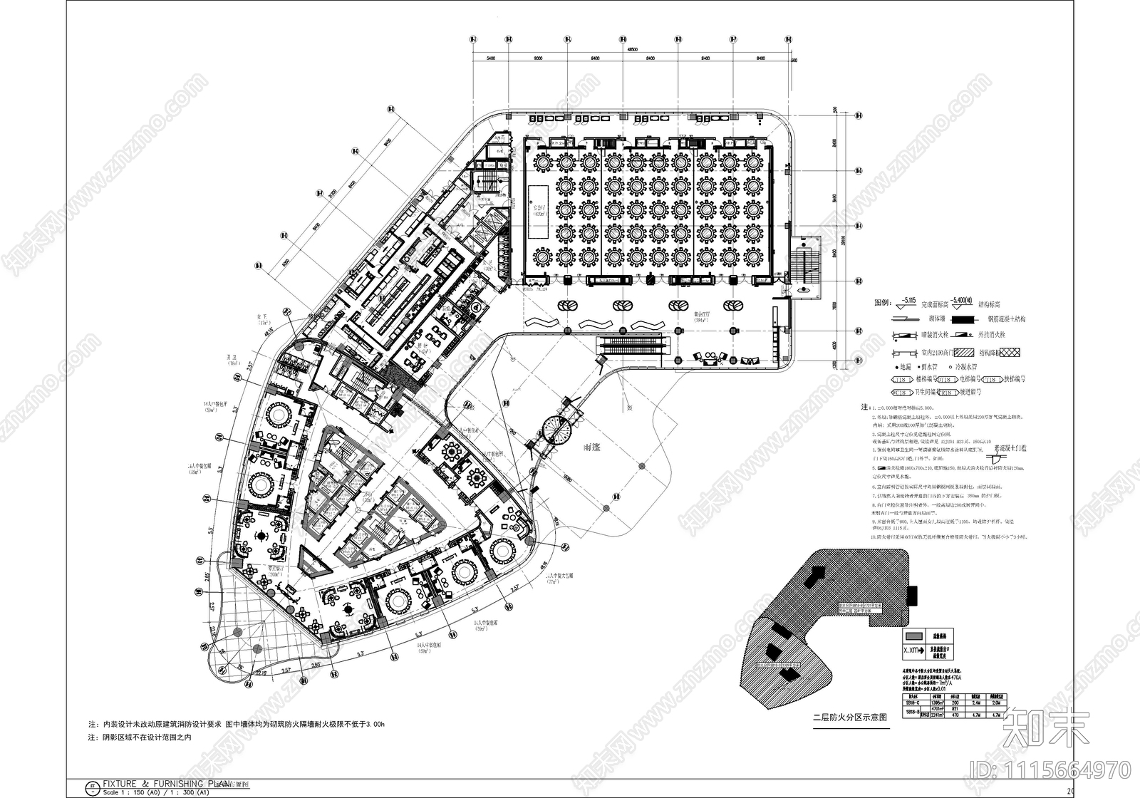 4000㎡宴会厅中餐厅CAD施工图cad施工图下载【ID:1115664970】