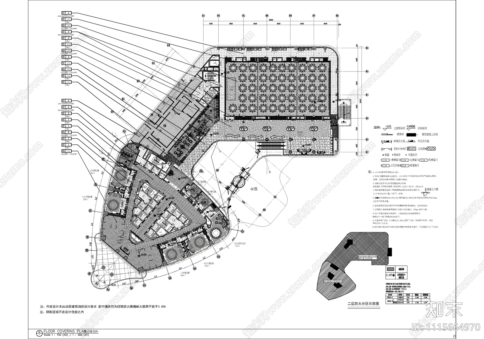4000㎡宴会厅中餐厅CAD施工图cad施工图下载【ID:1115664970】