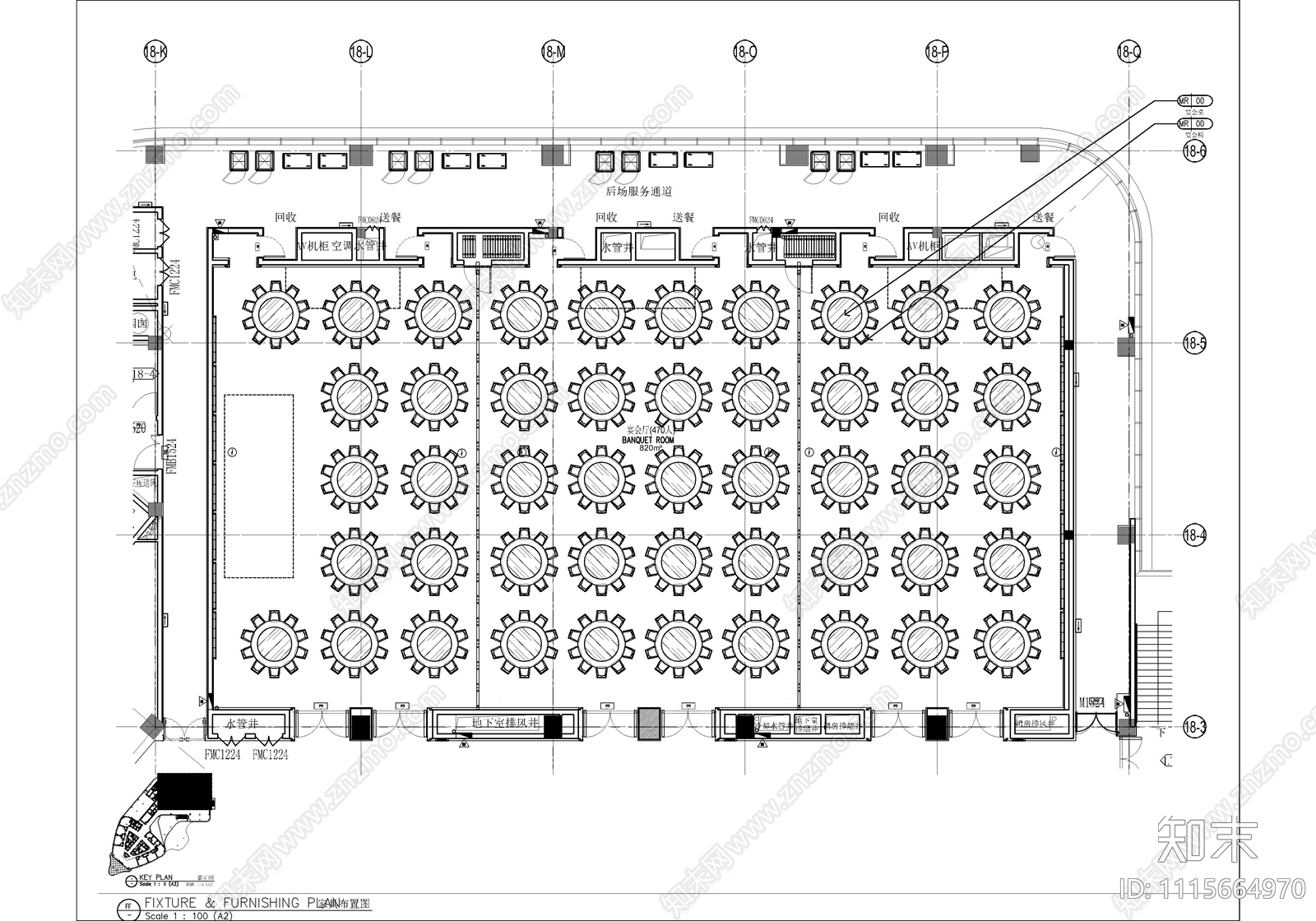 4000㎡宴会厅中餐厅CAD施工图cad施工图下载【ID:1115664970】