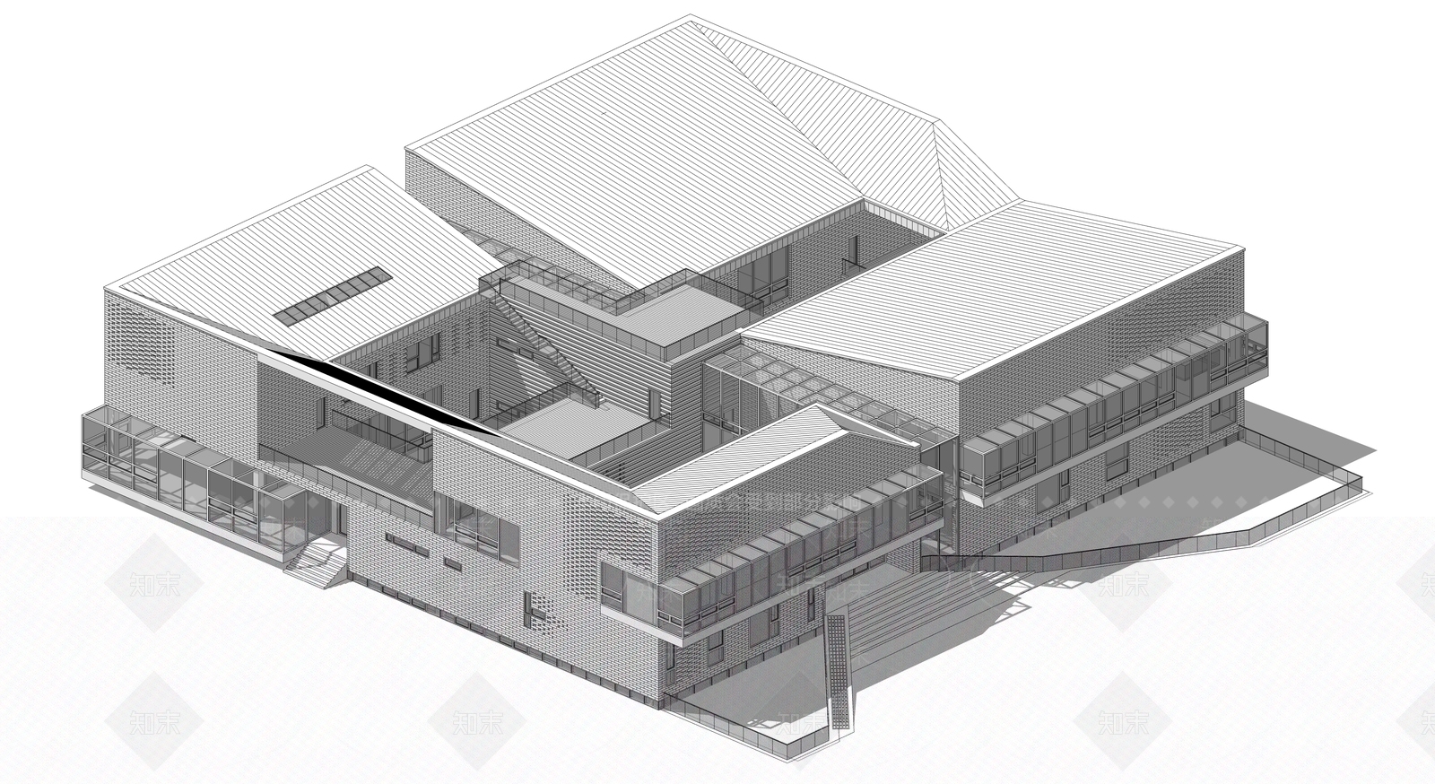 现代凹舍美术馆建筑SU模型下载【ID:1115665372】