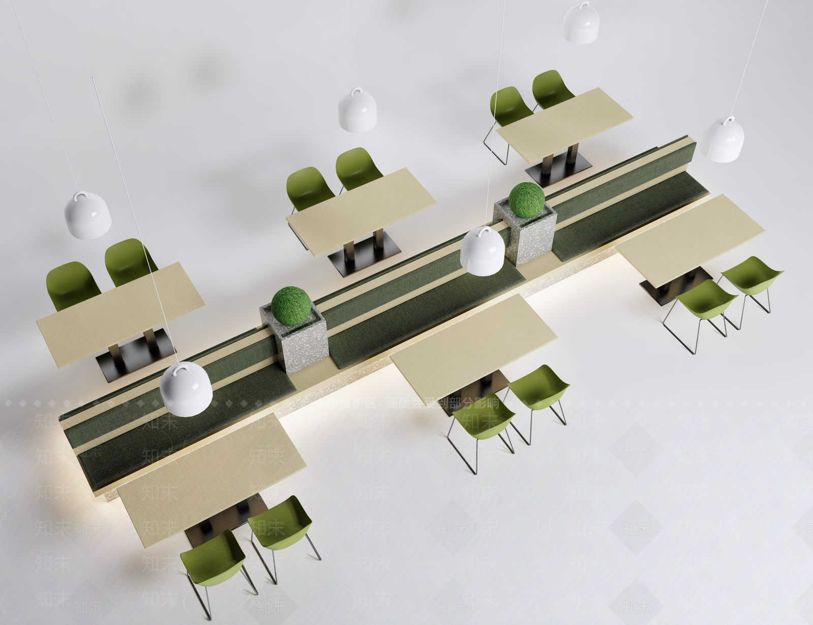 现代员工食堂餐桌椅卡座组合SU模型下载【ID:1115667648】