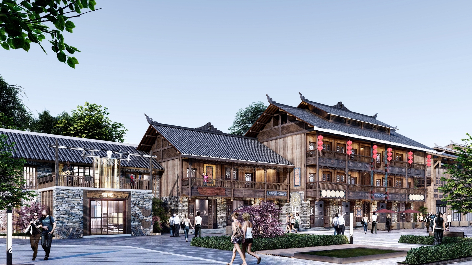 中式商业街SU模型下载【ID:1115670520】