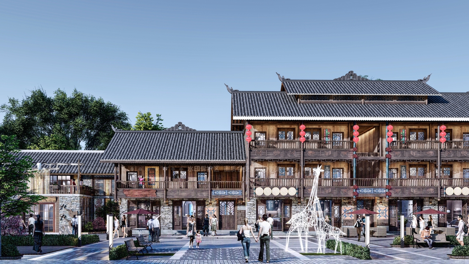 中式商业街SU模型下载【ID:1115670520】