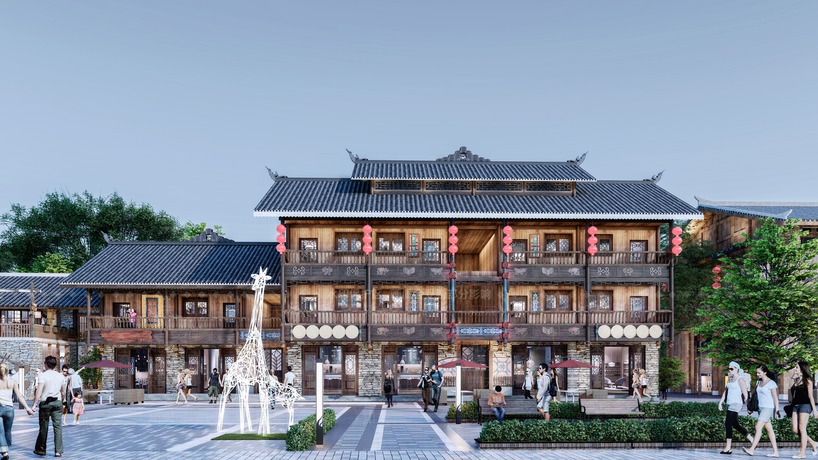 中式商业街SU模型下载【ID:1115670520】