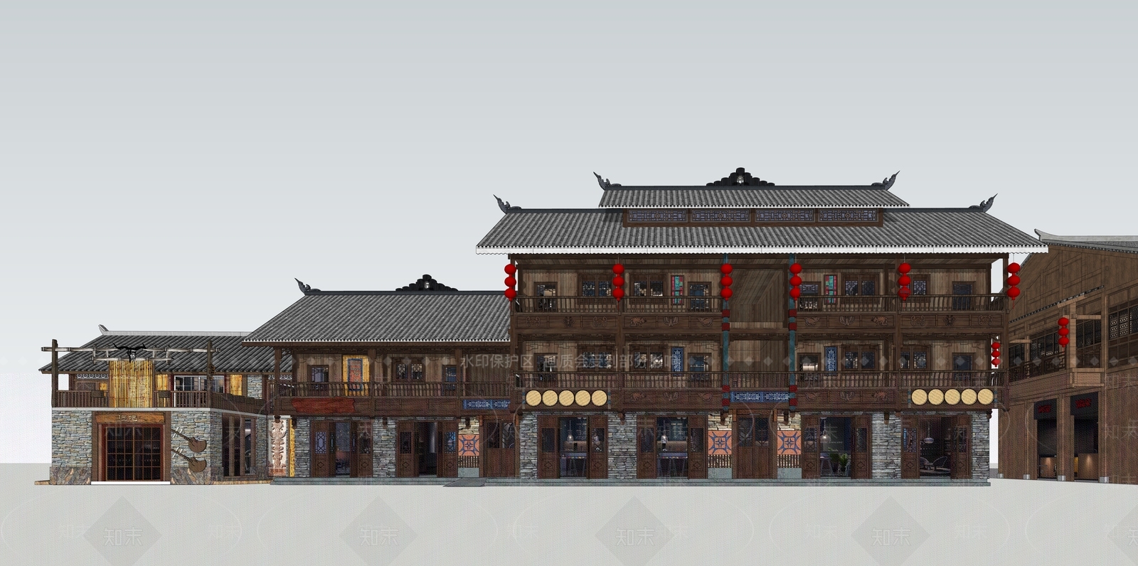 中式商业街SU模型下载【ID:1115670520】