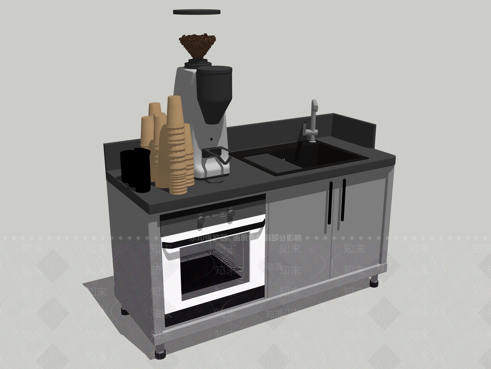 现代厨房用品组合SU模型下载【ID:1115675065】
