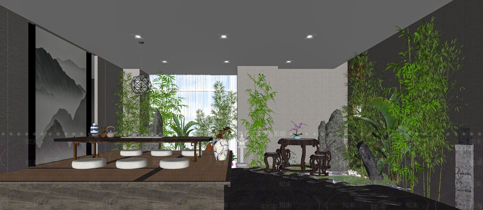 新中式茶馆包厢SU模型下载【ID:1115680979】