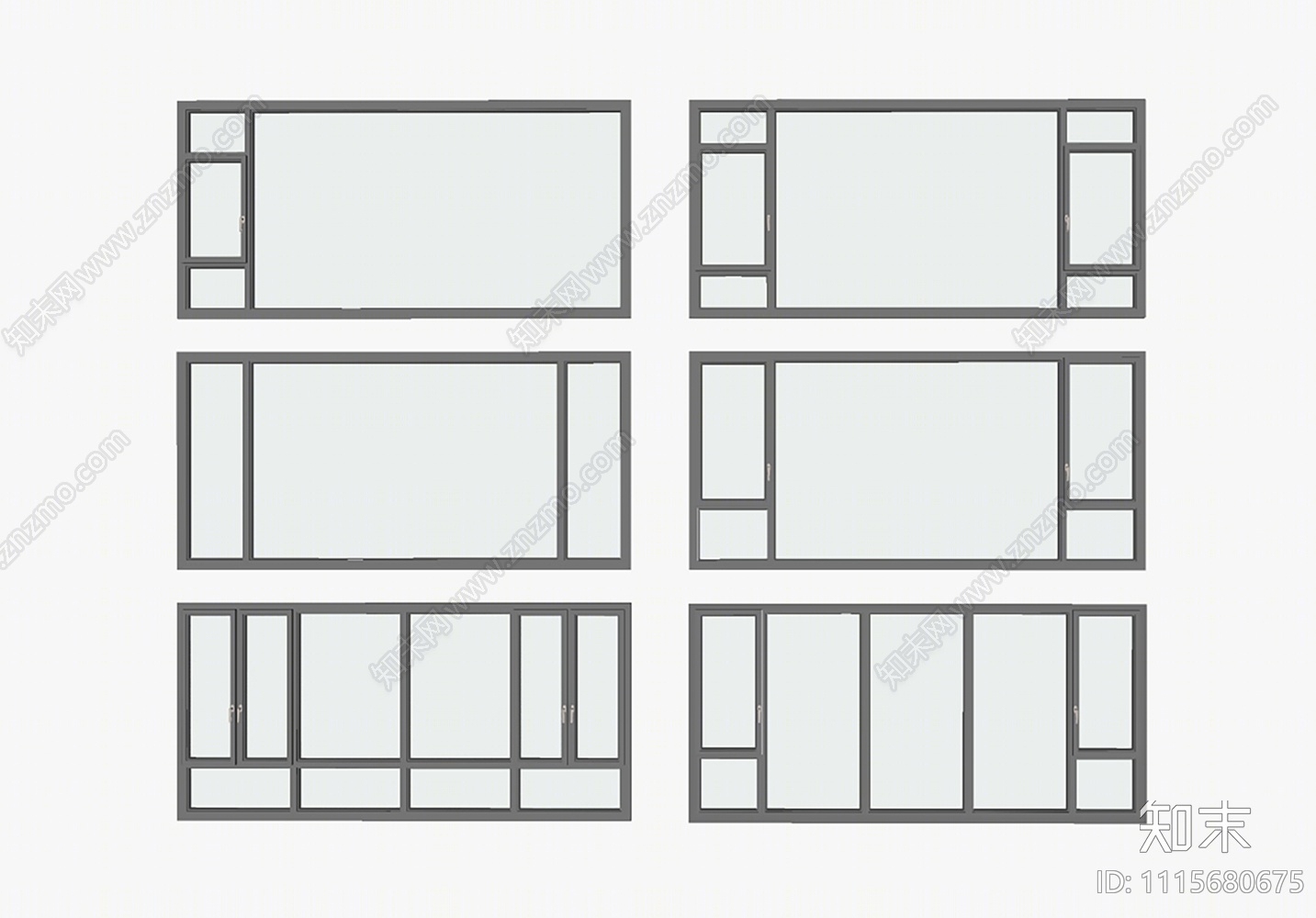 现代铝合金门窗SU模型下载【ID:1115680675】