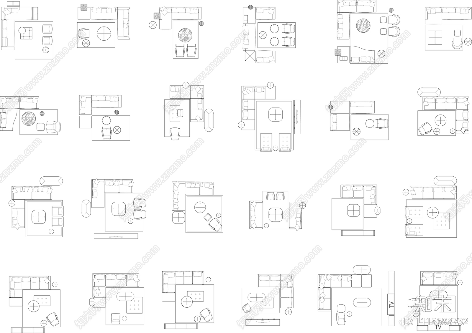 家具组合图库cad施工图下载【ID:1115693732】