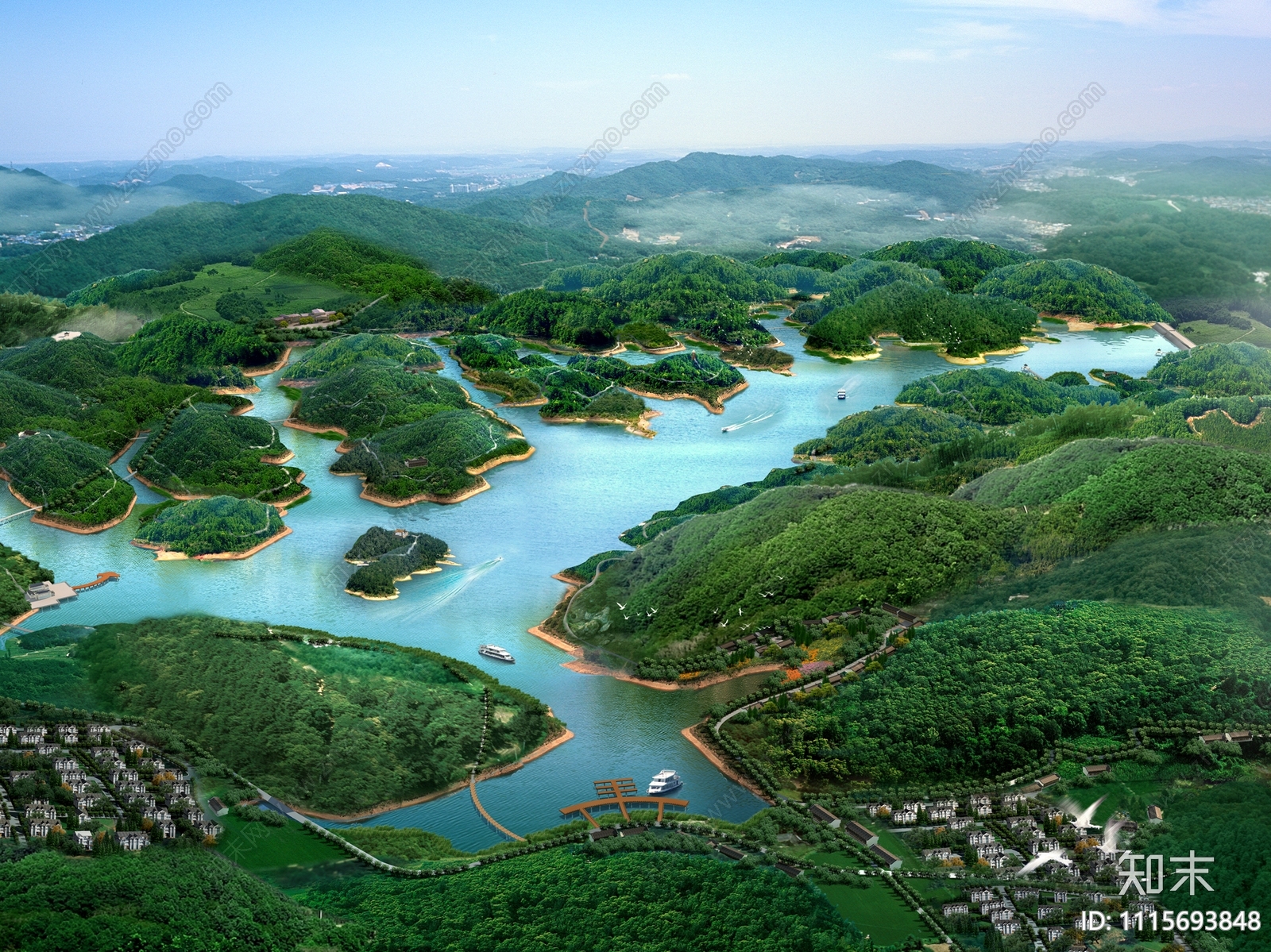 滨水山地景观鸟瞰图psd免抠下载【ID:1115693848】