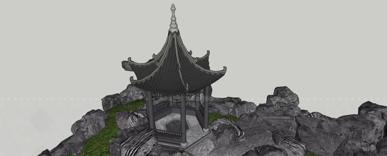 新中式六角亭SU模型下载【ID:1115712643】