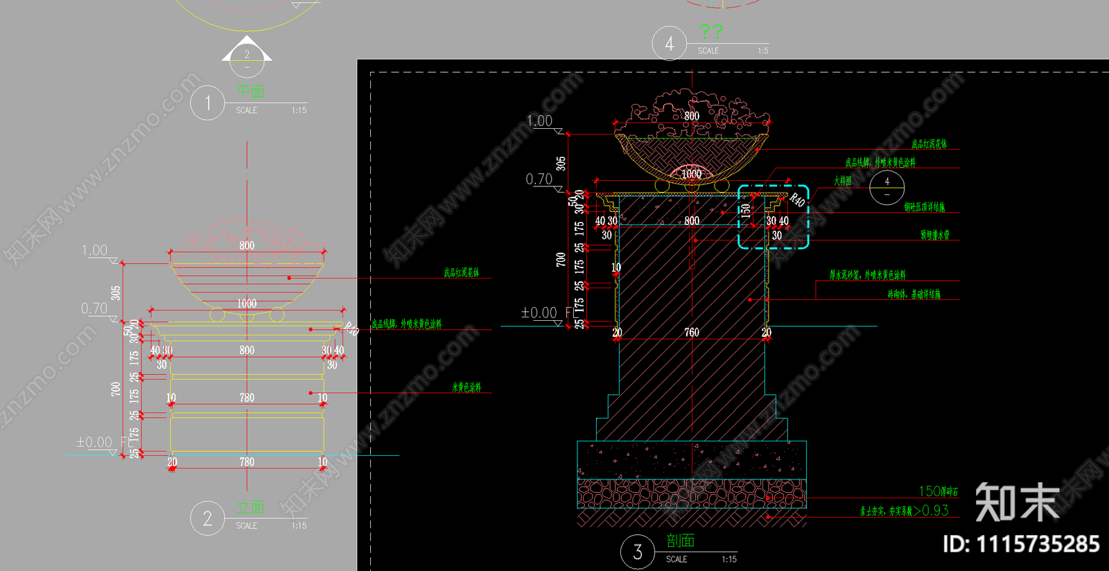 花坛花钵施工图cad施工图下载【ID:1115735285】