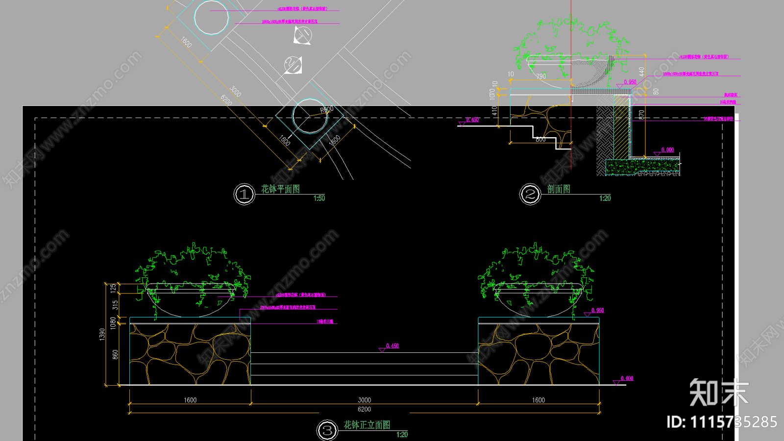 花坛花钵施工图cad施工图下载【ID:1115735285】