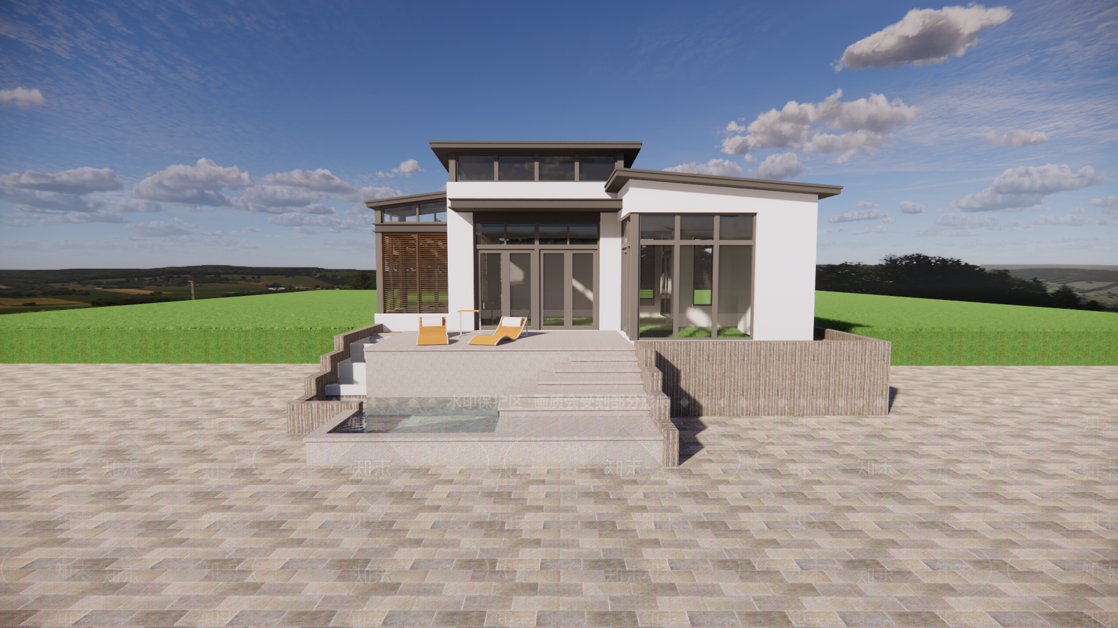 现代山地滨水独栋别墅SU模型下载【ID:1115739828】