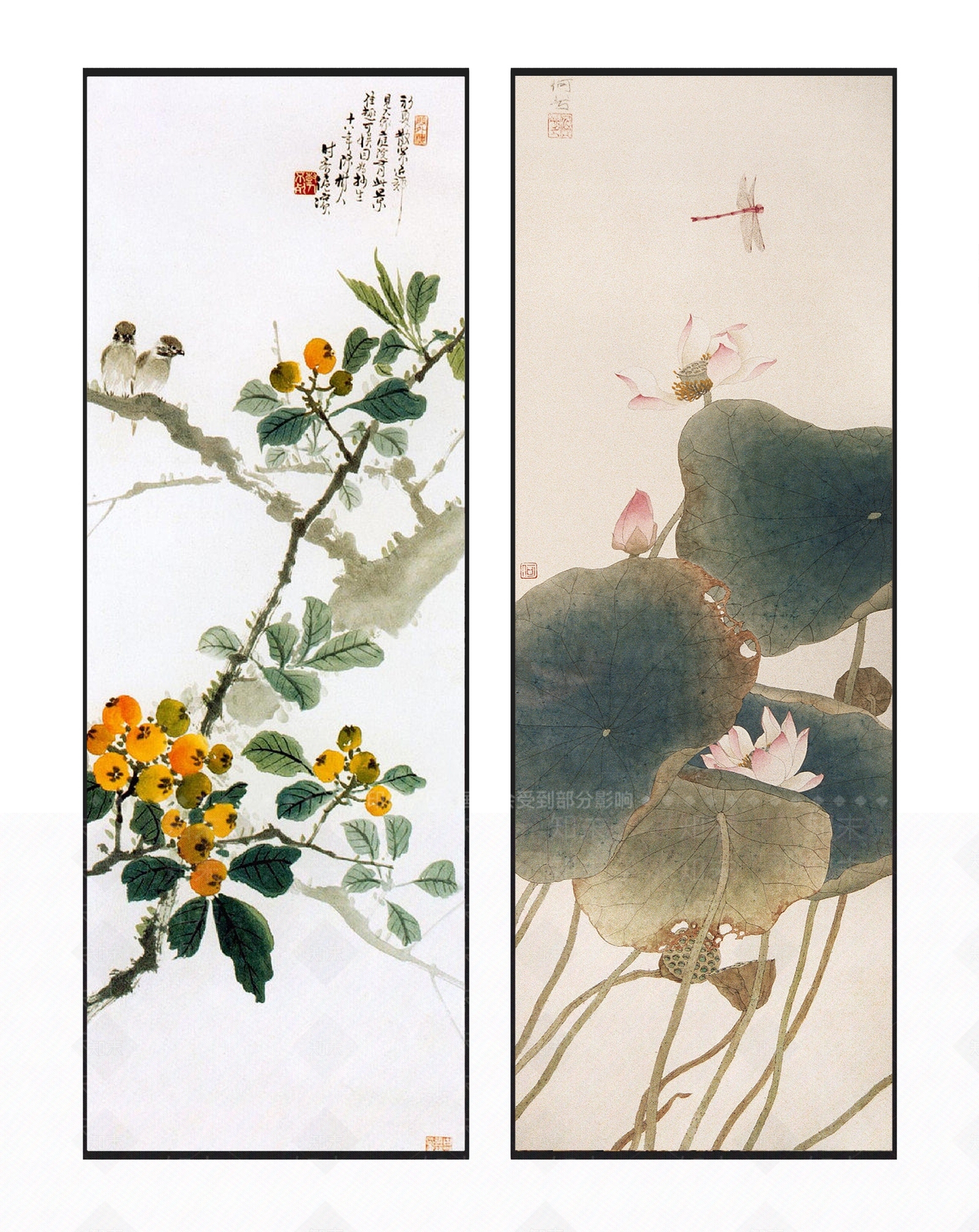 中式雅致禅意琵琶荷花图案挂画组合3D模型下载【ID:1115741123】