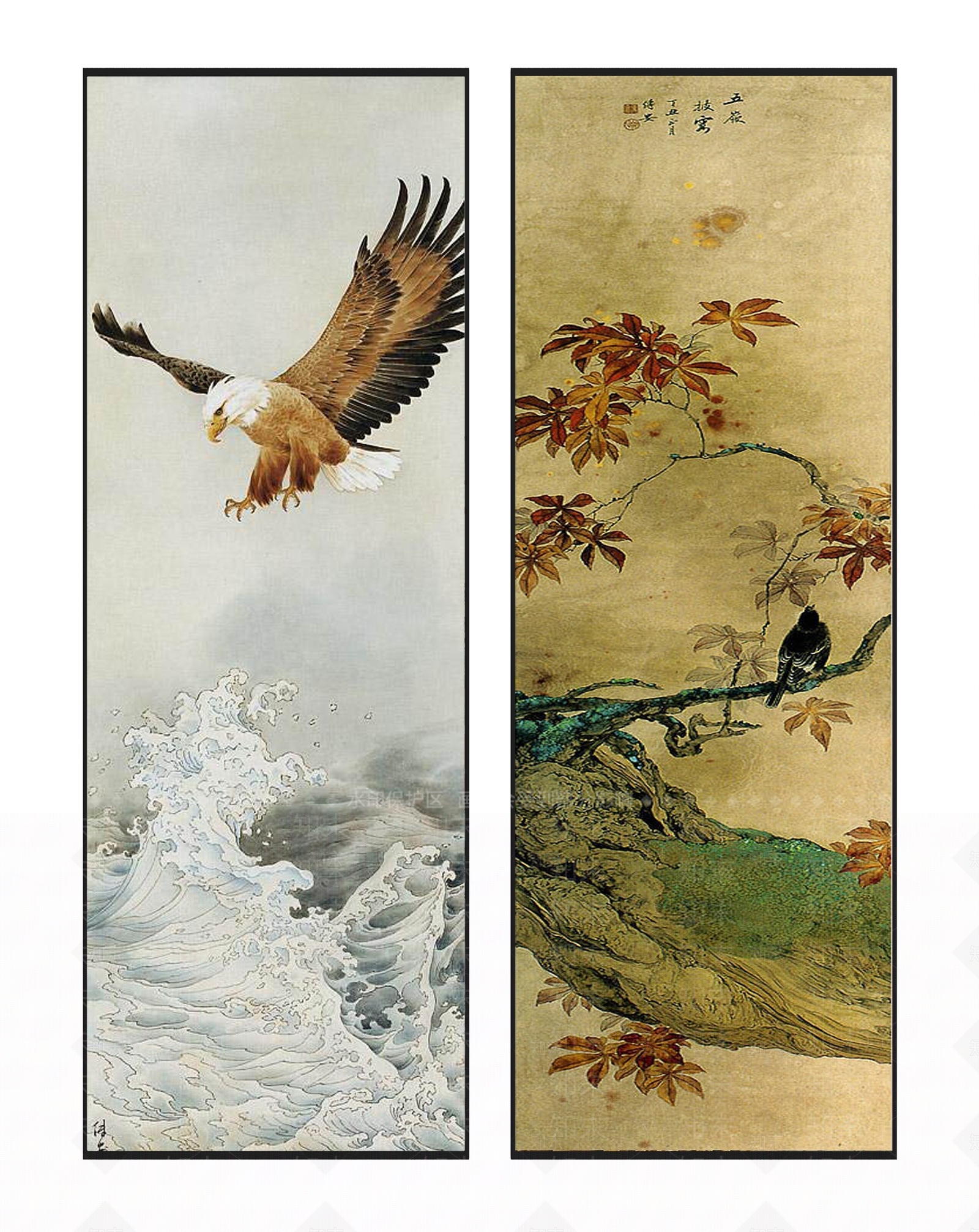 中式雅致禅意老鹰枫叶飞鸟挂画组合3D模型下载【ID:1115741158】