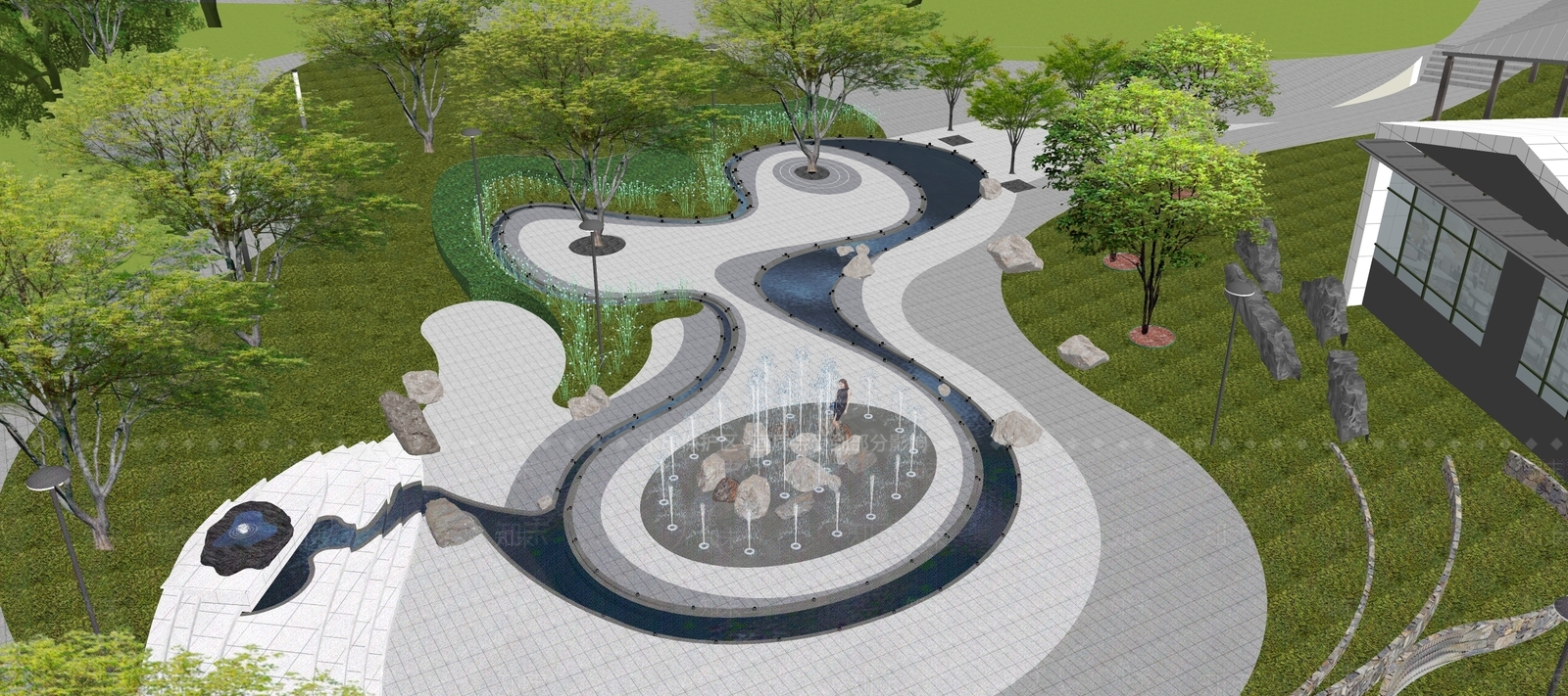 现代街头公园SU模型下载【ID:1115741680】
