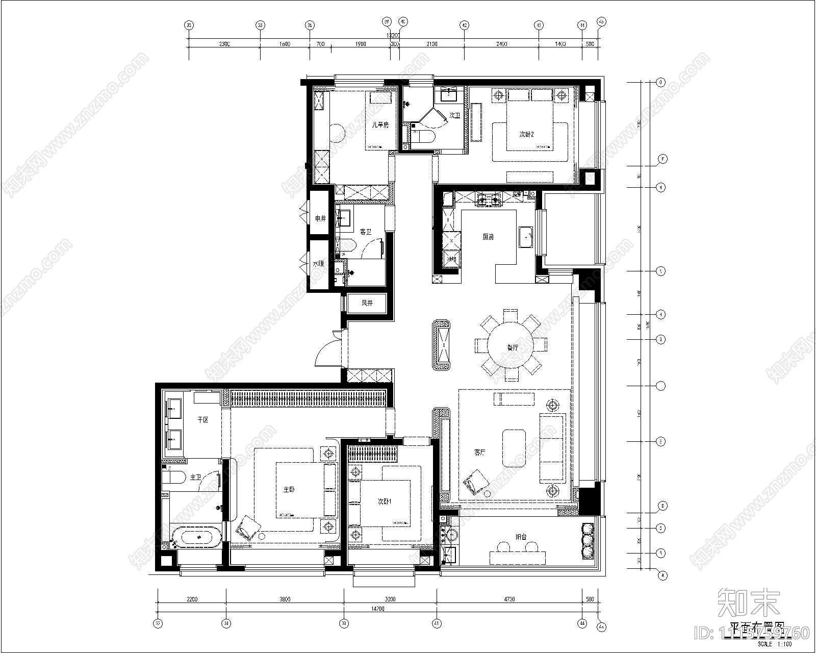 山东淄博天煜时代200户型大平层样板施工图效果图cad施工图下载【ID:1115759760】