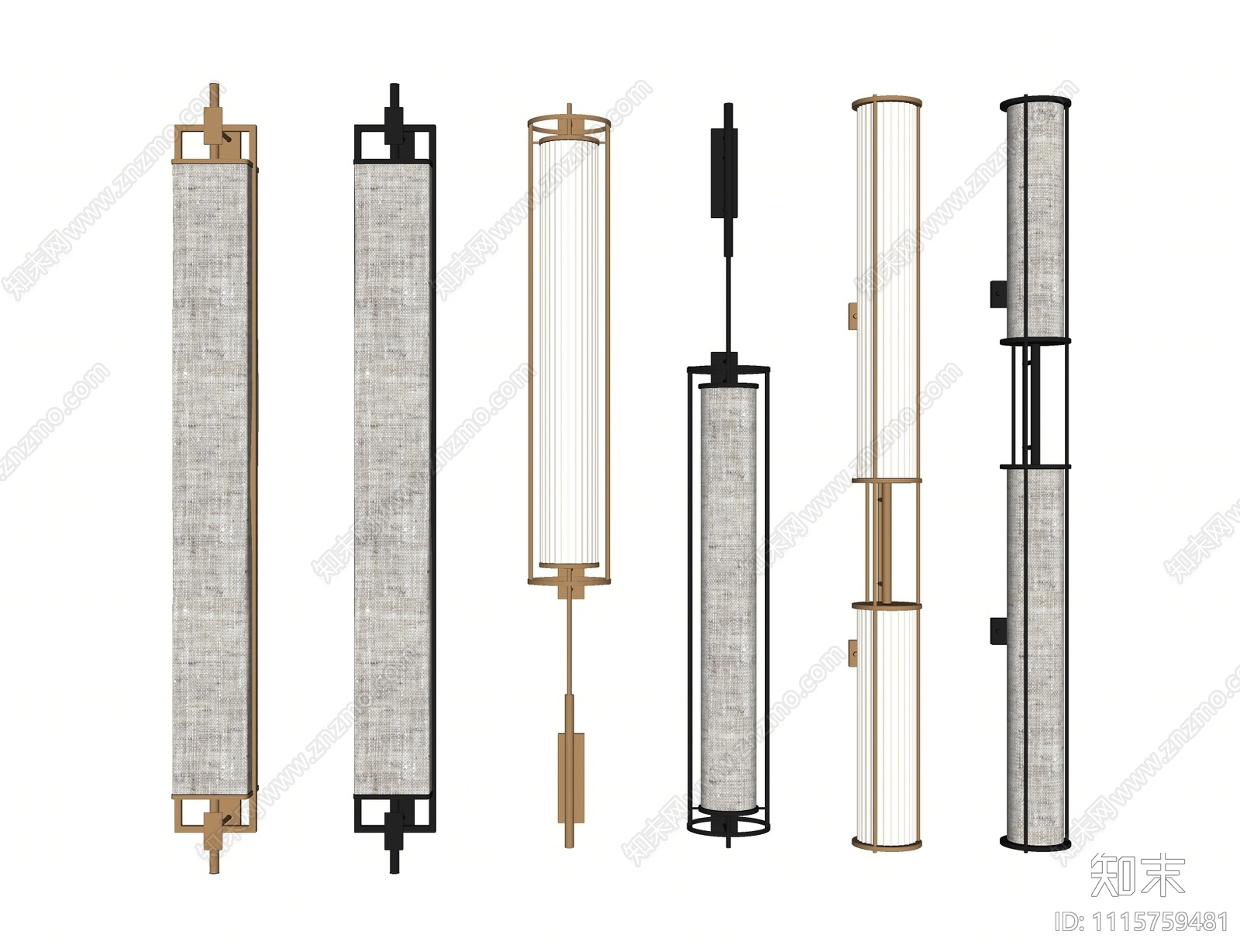 新中式长条布艺壁灯组合SU模型下载【ID:1115759481】
