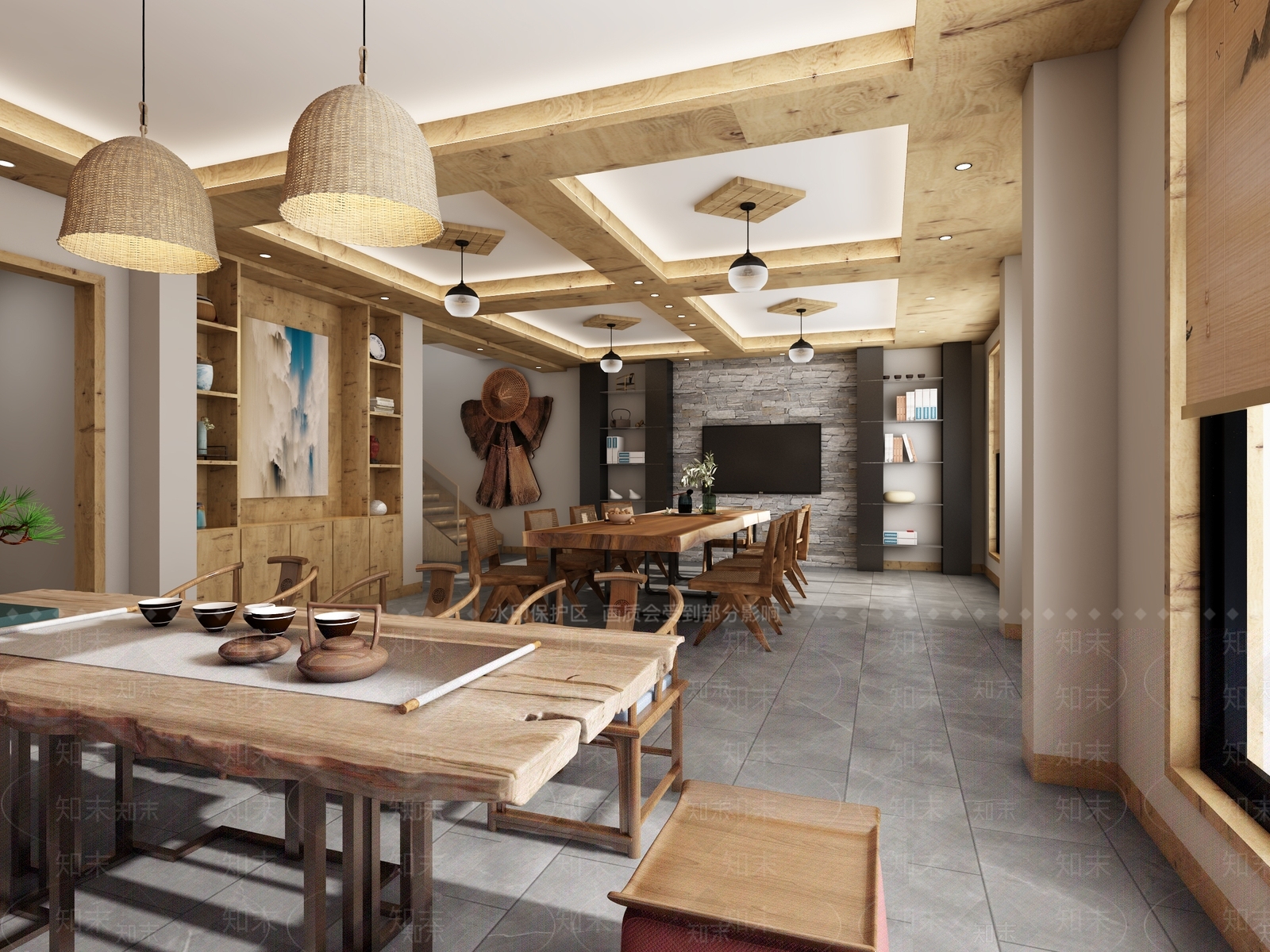 新中式民宿休息区3D模型下载【ID:1115761194】