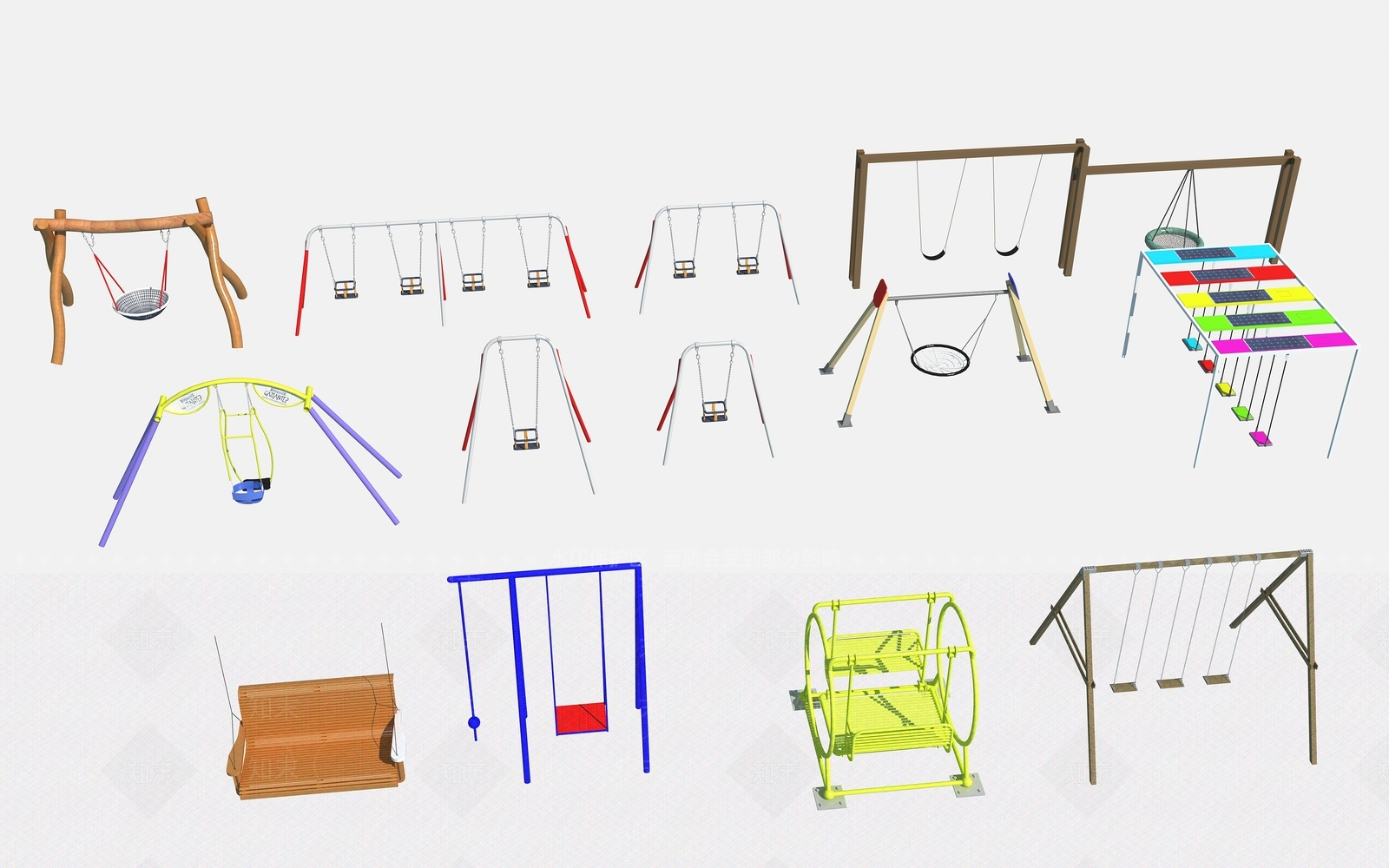 现代公园秋千3D模型下载【ID:1115761350】