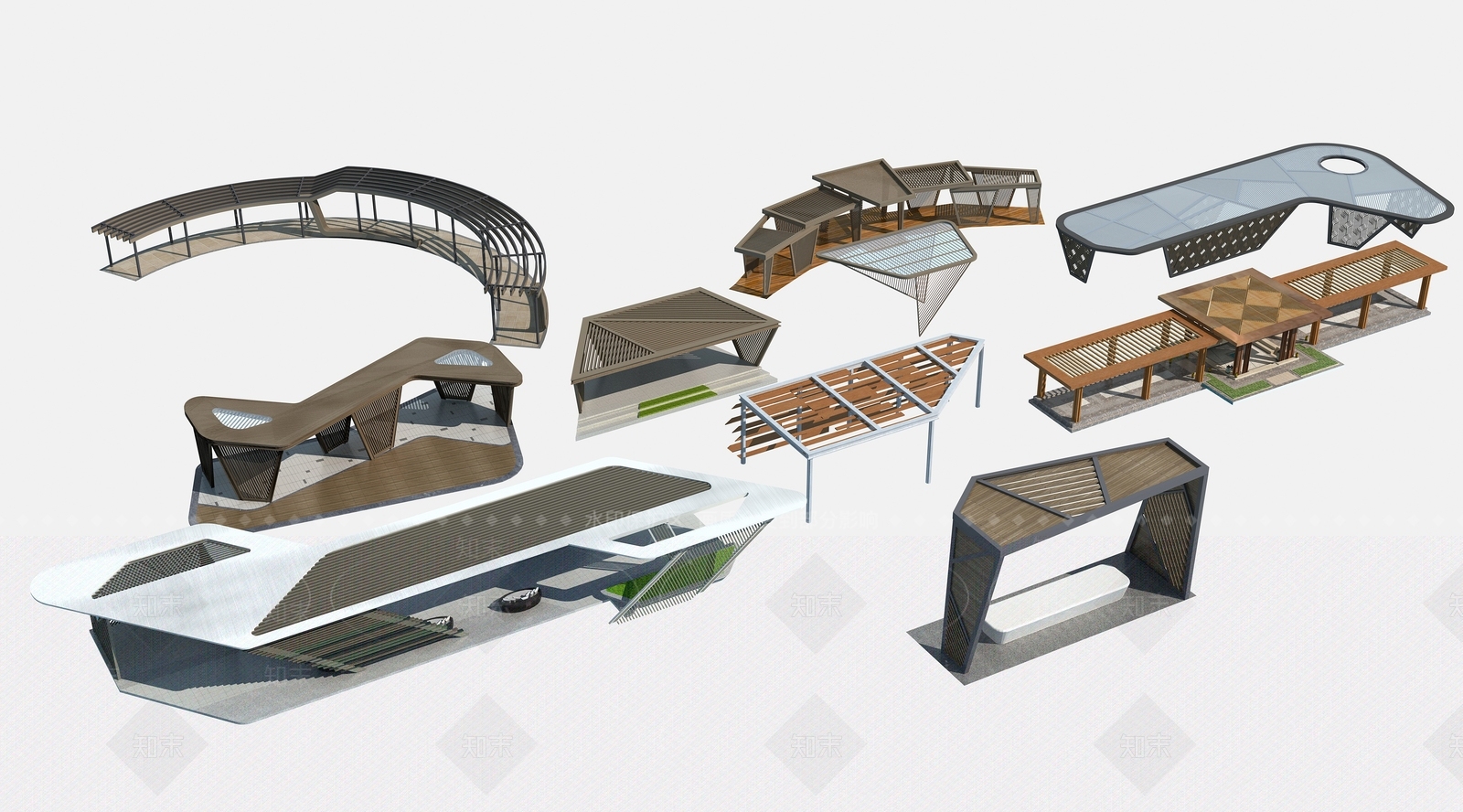 现代景观廊架3D模型下载【ID:1115762151】