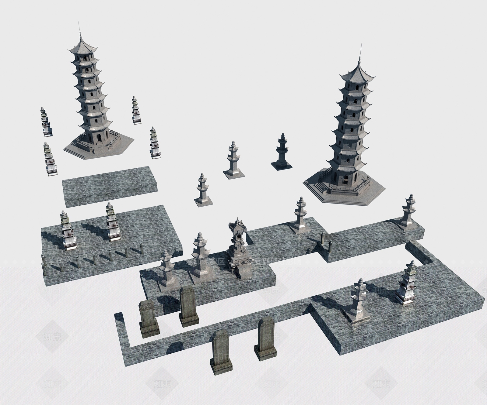 中式塔楼3D模型下载【ID:1115763383】