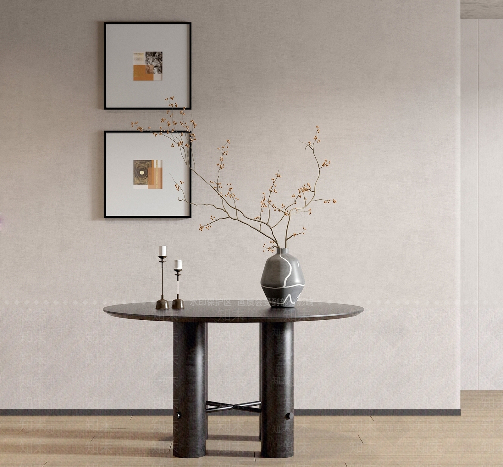 侘寂圆形餐桌SU模型下载【ID:1115763960】