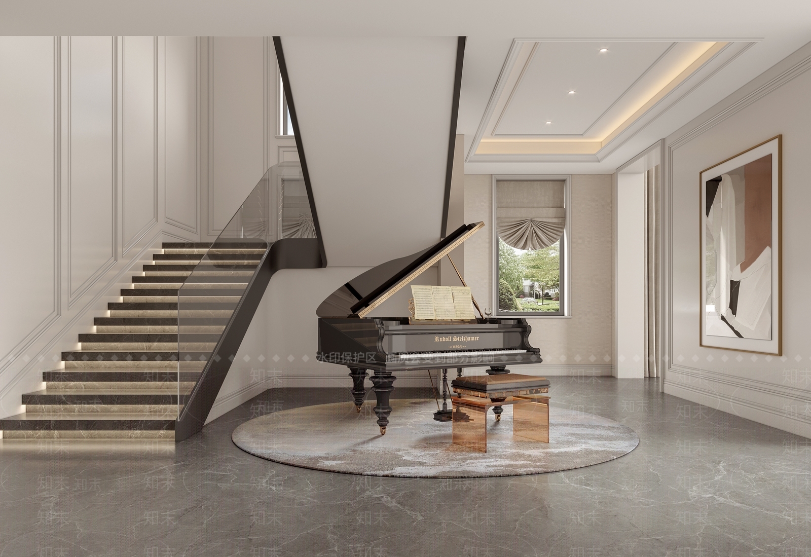 简欧钢琴房3D模型下载【ID:1115764586】