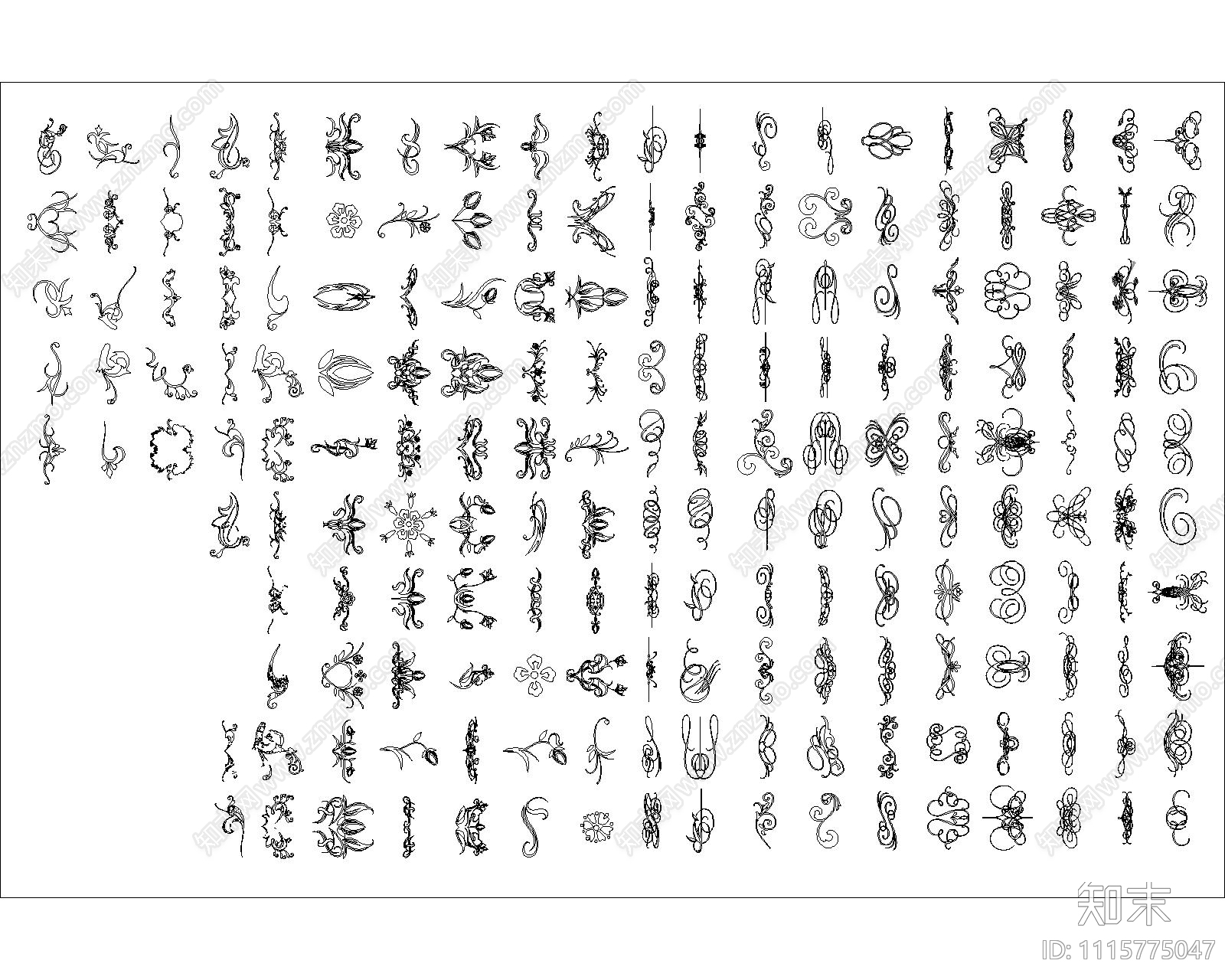 雕花花纹素材cad施工图下载【ID:1115775047】