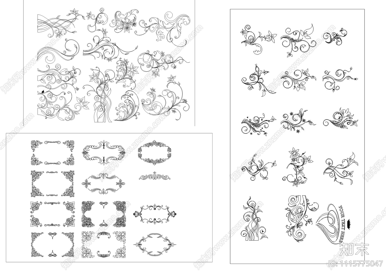 雕花花纹素材cad施工图下载【ID:1115775047】