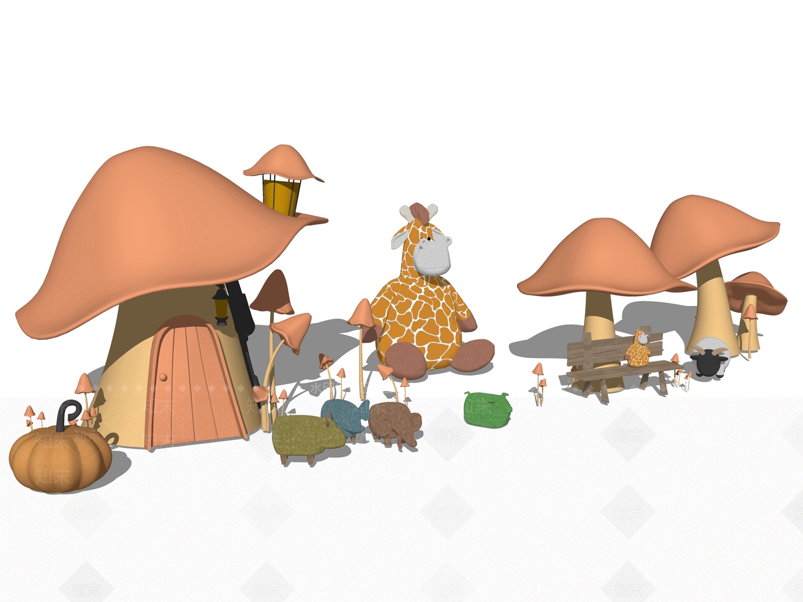 现代蘑菇雕塑SU模型下载【ID:1115775774】