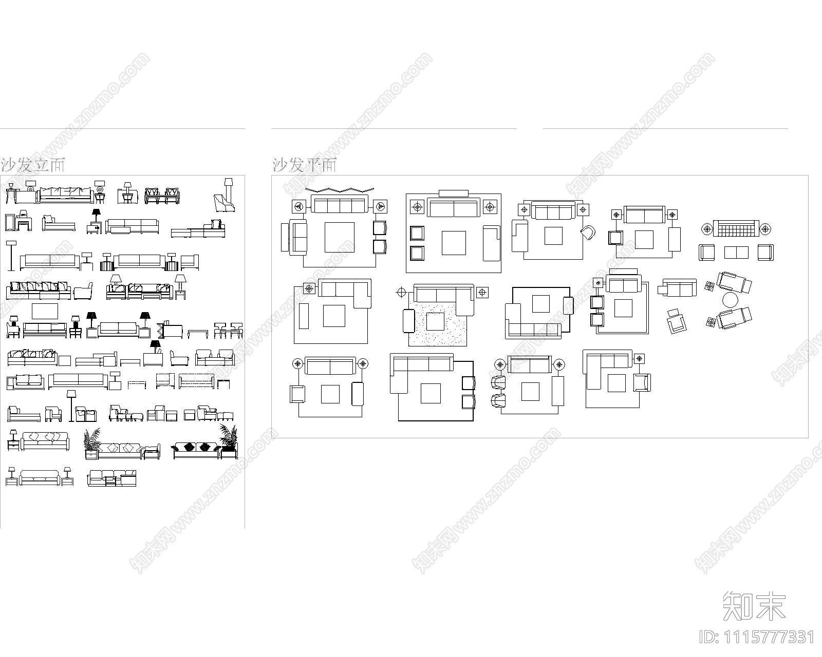 现代室内家具图库cad施工图下载【ID:1115777331】