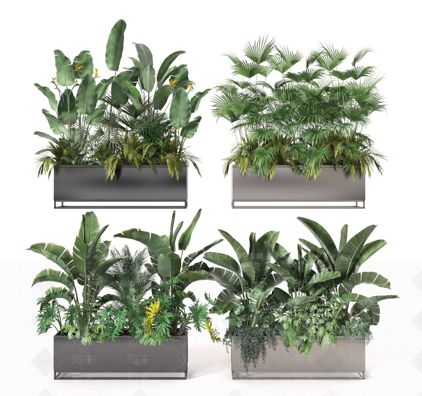 现代植物堆3D模型下载【ID:1115791097】