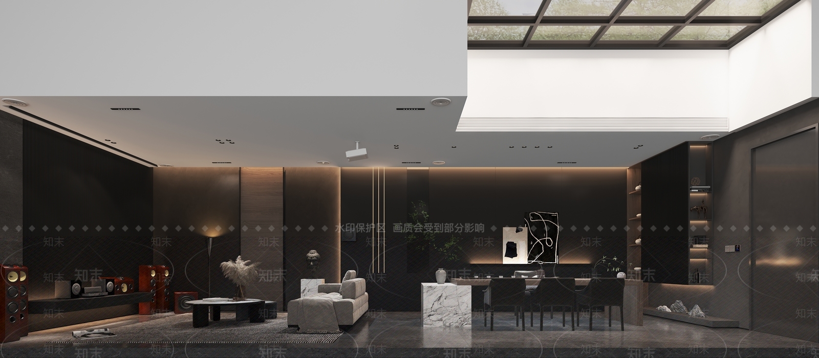 现代暗黑系影音室3D模型下载【ID:1115800357】