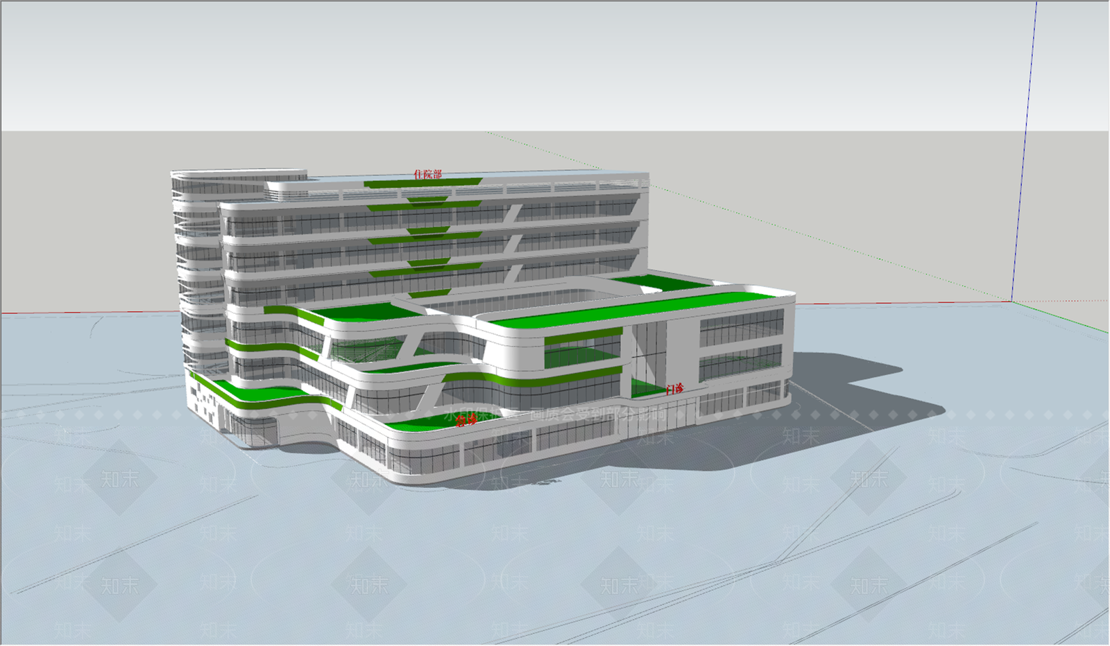 现代医院建筑SU模型下载【ID:1115802713】