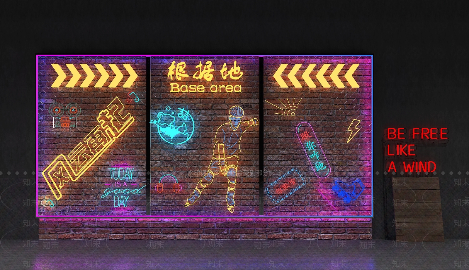 工业风旱冰霓虹灯3D模型下载【ID:1115805163】