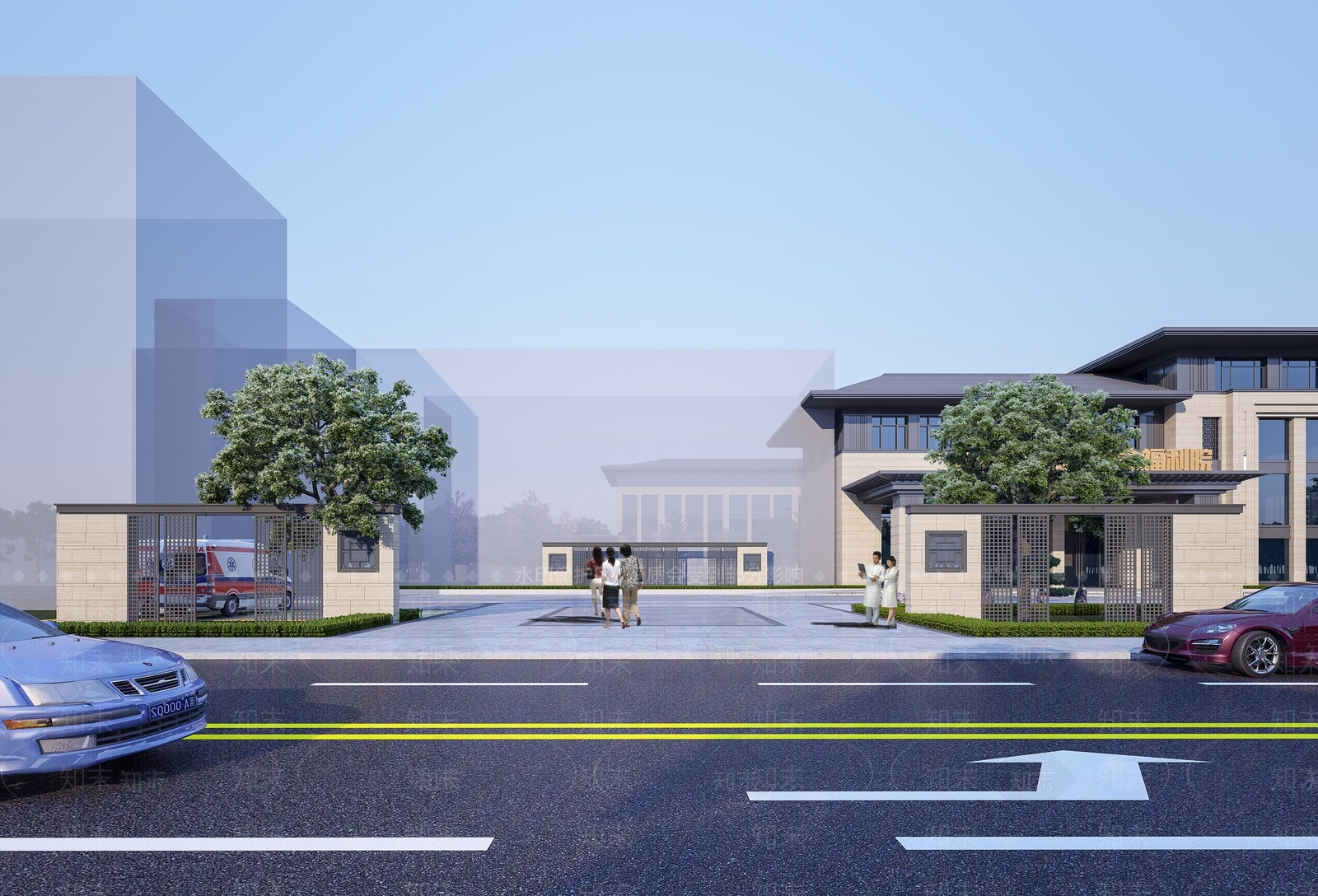 新中式养老院入口大门3D模型下载【ID:1115826186】