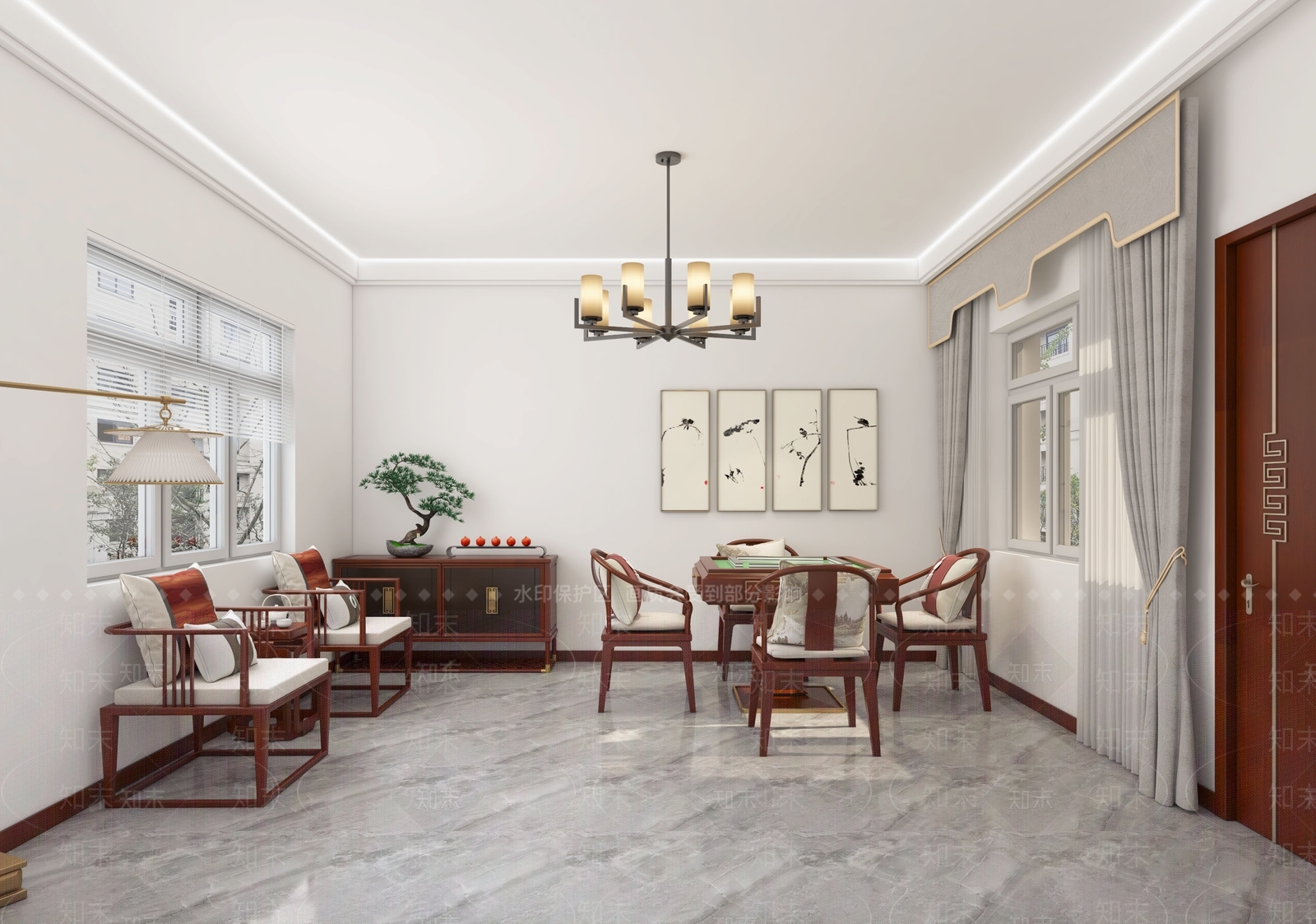 新中式麻将室3D模型下载【ID:1115840107】