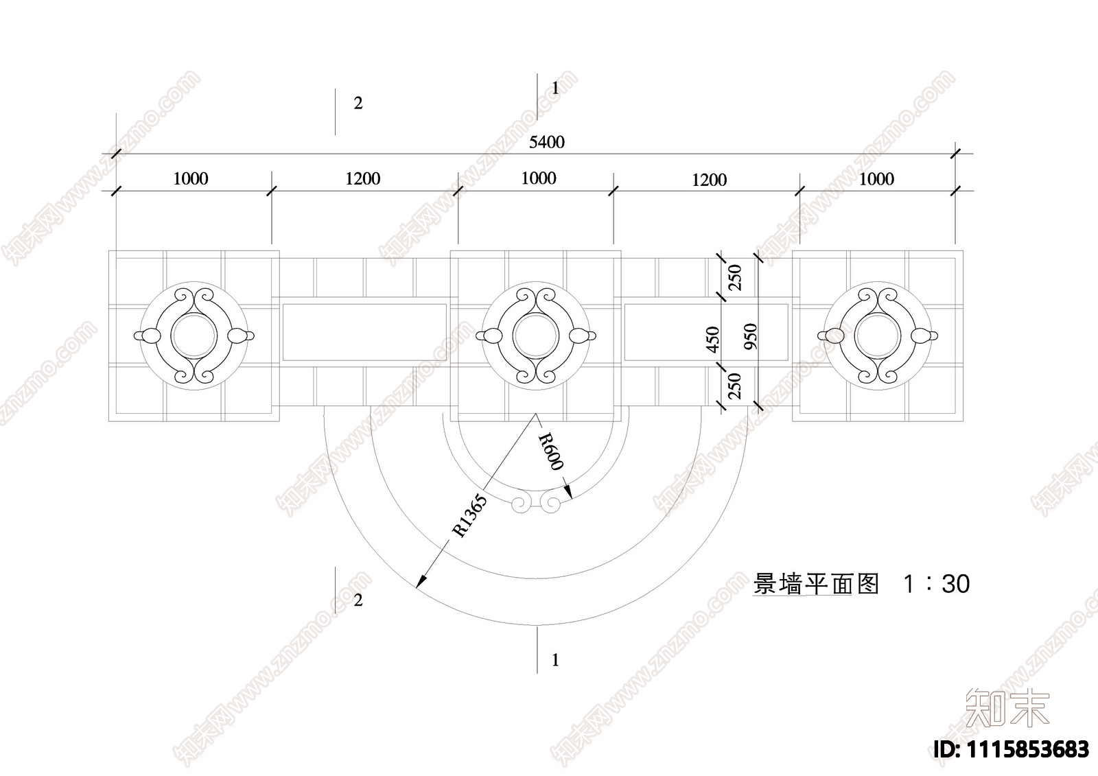 景墙CAD详图施工图下载【ID:1115853683】