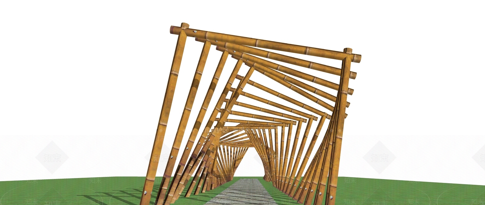 现代竹子廊架SU模型下载【ID:1115854763】