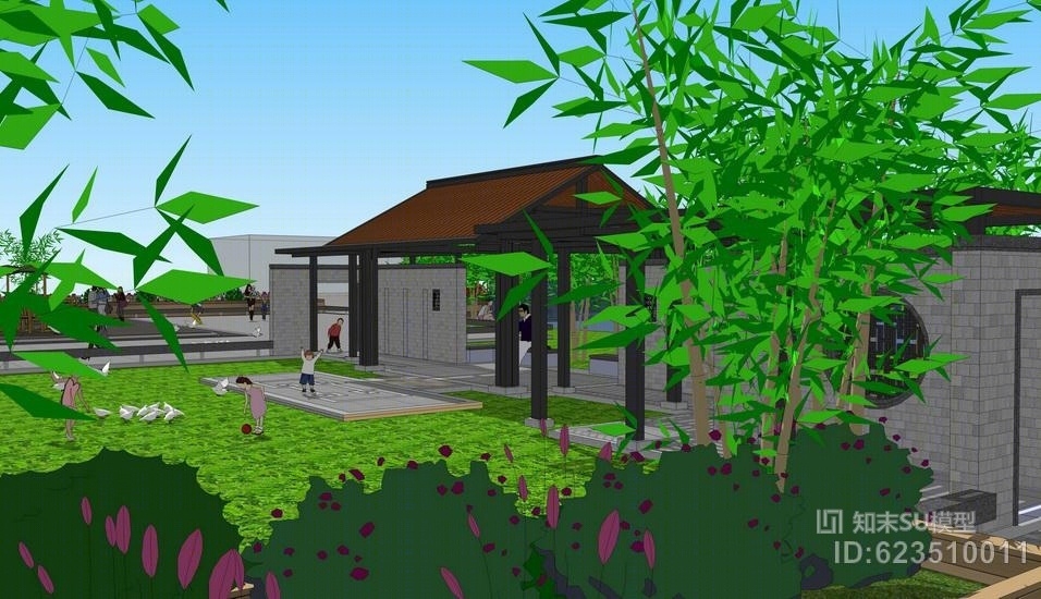 超市屋顶花园景观SU模型下载【ID:623510011】