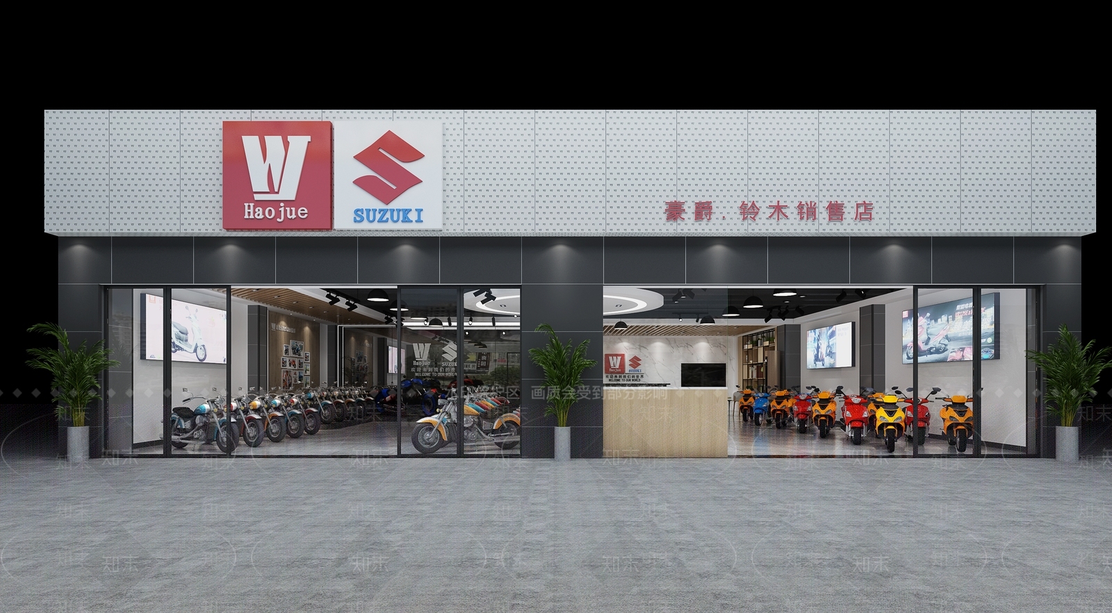 工业风电动车专卖店门头3D模型下载【ID:1115881343】