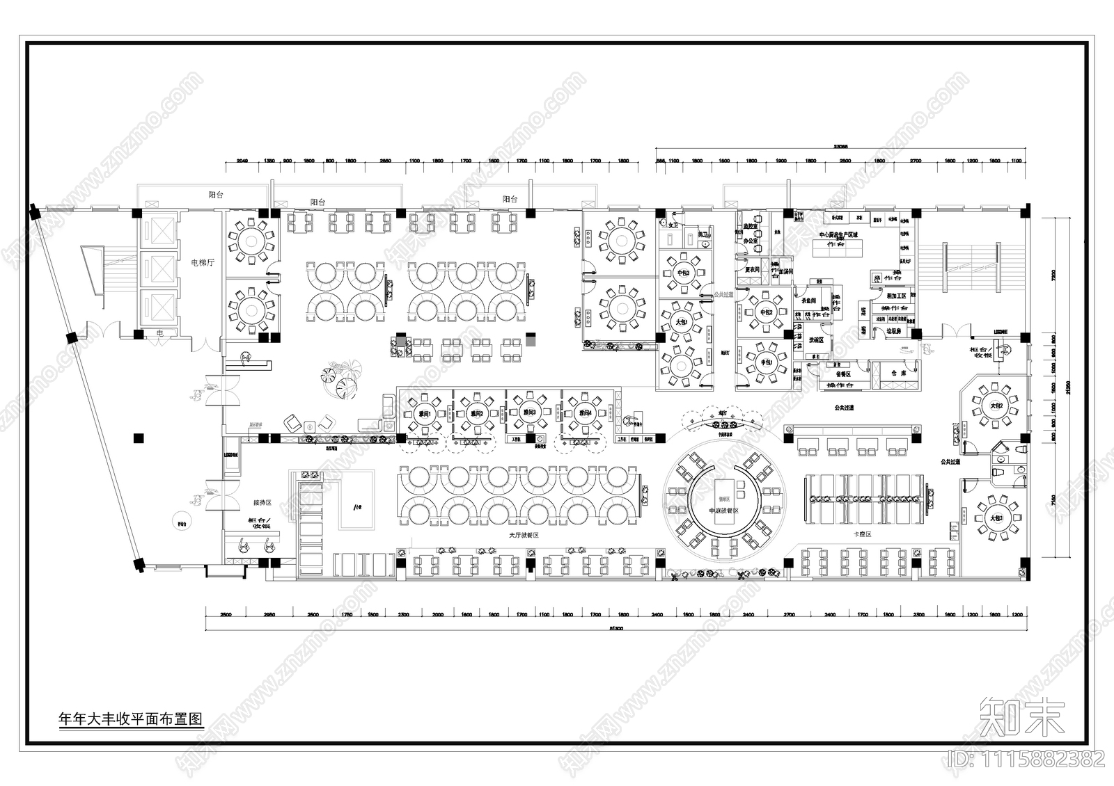 现代简约中餐厅酒店包间cad施工图下载【ID:1115882382】