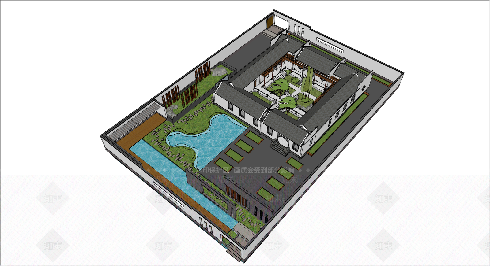 新中式四合院SU模型下载【ID:1115882751】