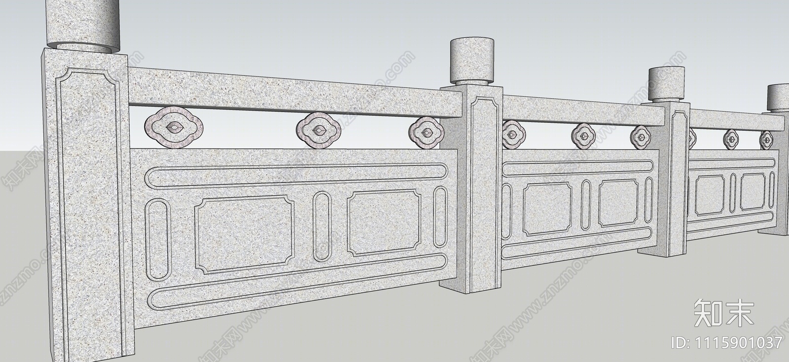 中式石材栏杆SU模型下载【ID:1115901037】