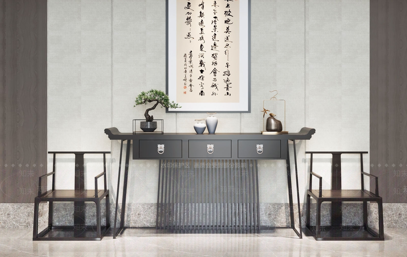 新中式端景台SU模型下载【ID:1115902979】