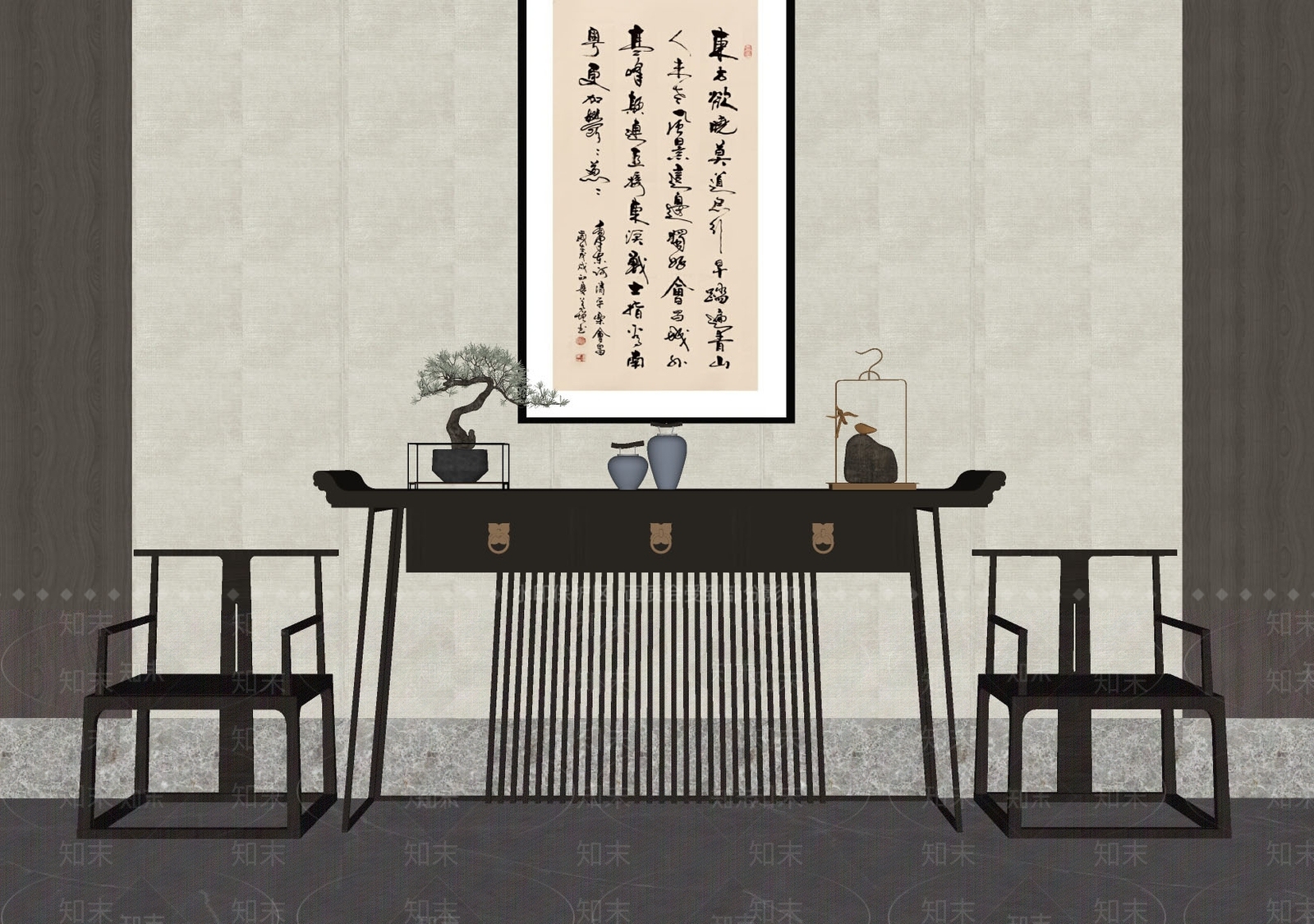 新中式端景台SU模型下载【ID:1115902979】