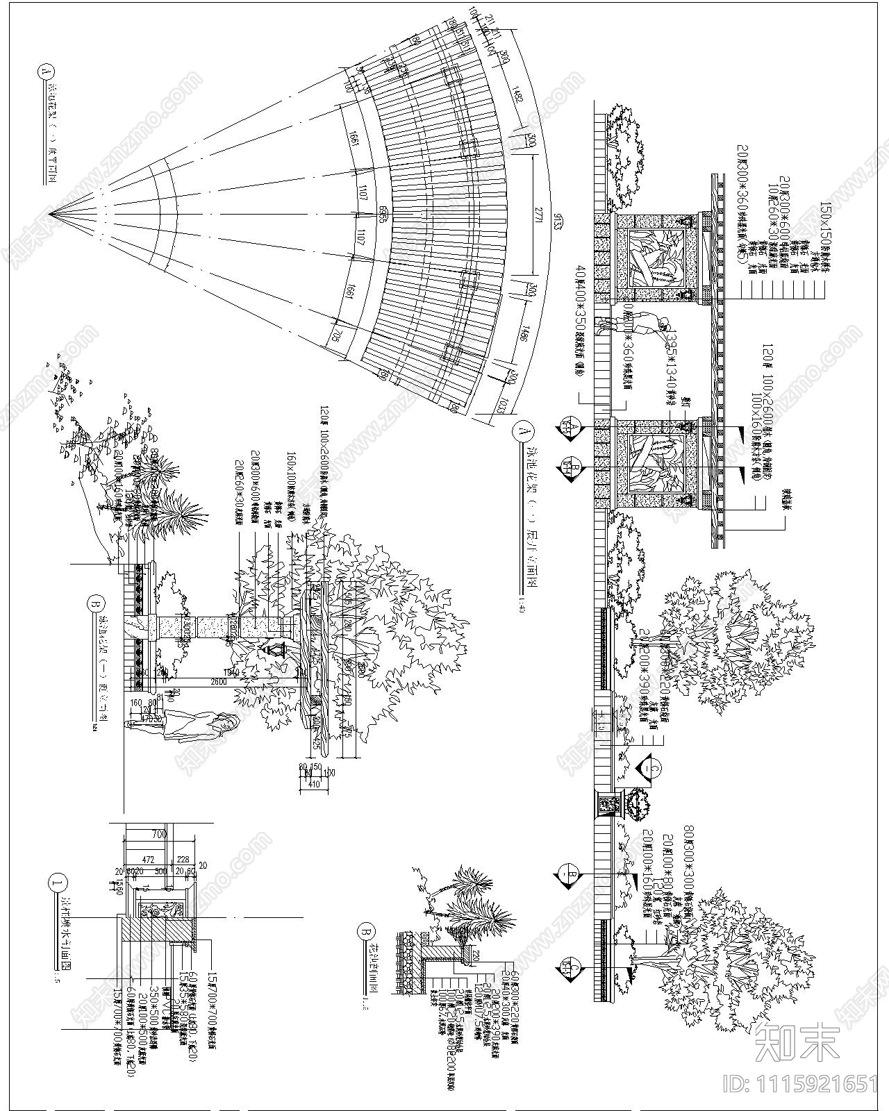 花园游泳池假山亭子施工图cad施工图下载【ID:1115921651】