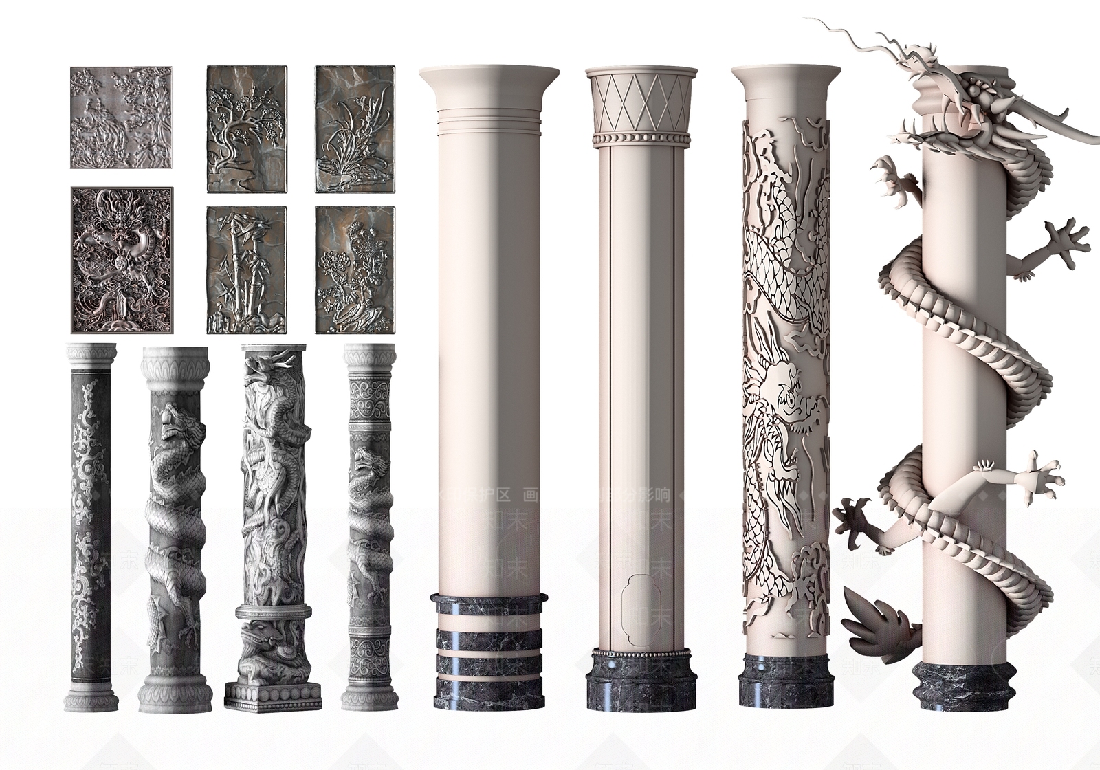 中式浮雕柱子3D模型下载【ID:1115929692】